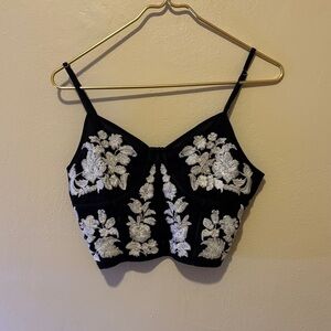 Fun & Flirt Black Camisole with White Embroidery